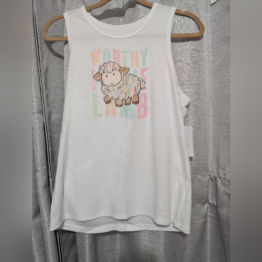 No Boundaries White Tank Top with Pastel Lamb Design